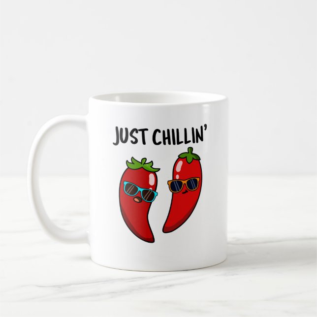 Just Chillin Funny Chili Peppers Pun  Coffee Mug (Left)