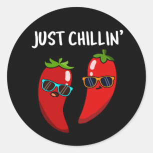 Just Chillin Funny Chili Peppers Pun Dark BG Classic Round Sticker