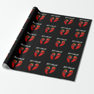 Just Chillin Funny Chili Peppers Pun Dark BG Wrapping Paper