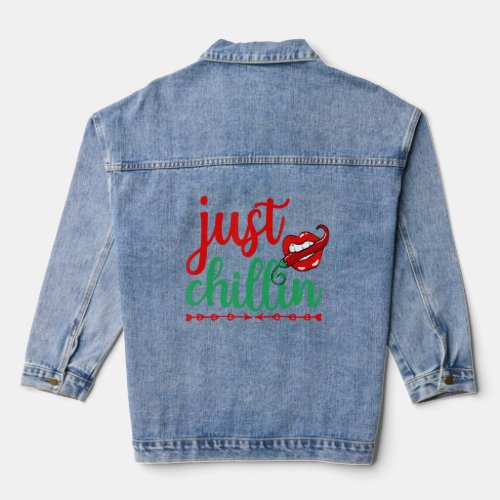 Just Chillin Lips  Pepper For Spicy Food  Denim Jacket