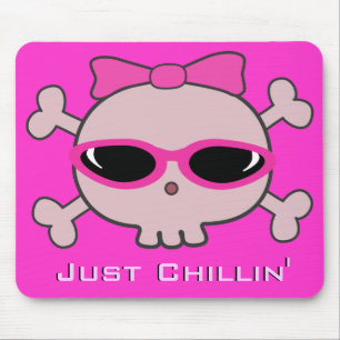 Just Chillin' Pink Cartoon Skull With Sunglasses Mouse Pad