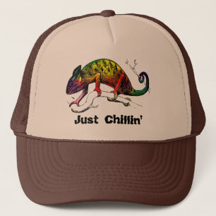 Just Chillin' Rainbow Chameleon Lizard Trucker Hat