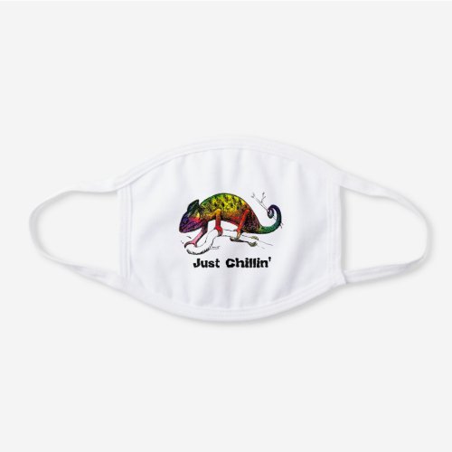 Just Chillin _ Rainbow Chameleon Lizard White Cotton Face Mask