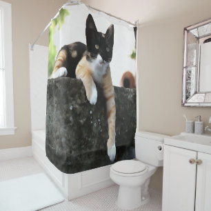 Just Chillin Tricolor Cat Pet Portait Shower Curtain