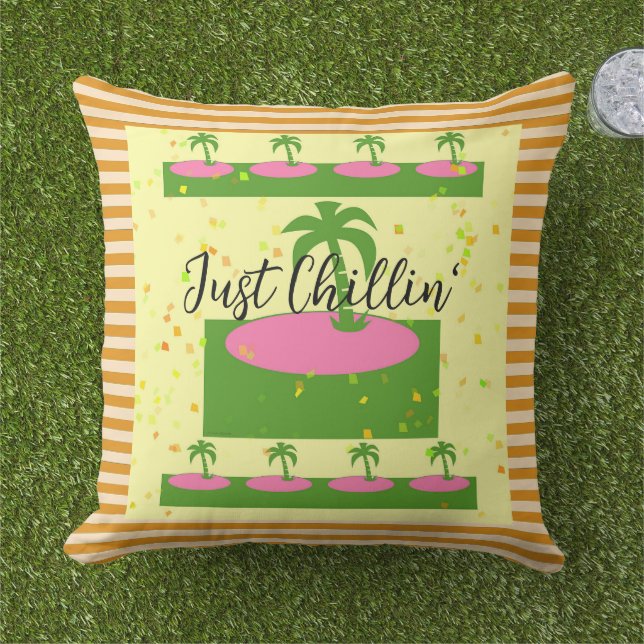 Just Chillin' Tropical Stripes Outdoor Pillow (Grass)