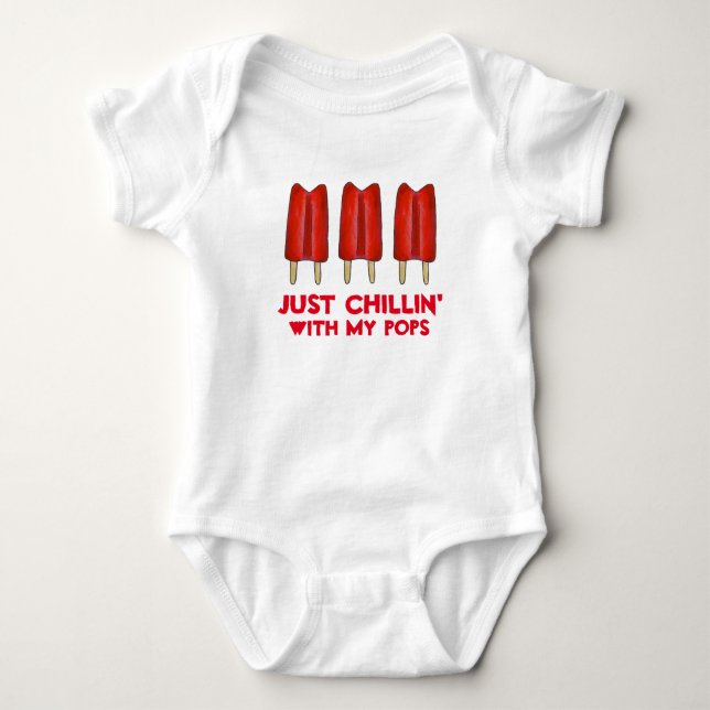 Just Chillin' With My Pops Red Twin Pop Popsicles Baby Bodysuit (Front)