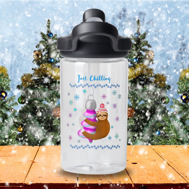 Just Chilling Cute Sloth Hanging On Ornament  Water Bottle (Cozy up to the holidays with our Cute Sloth on Ornament Water Bottle!)