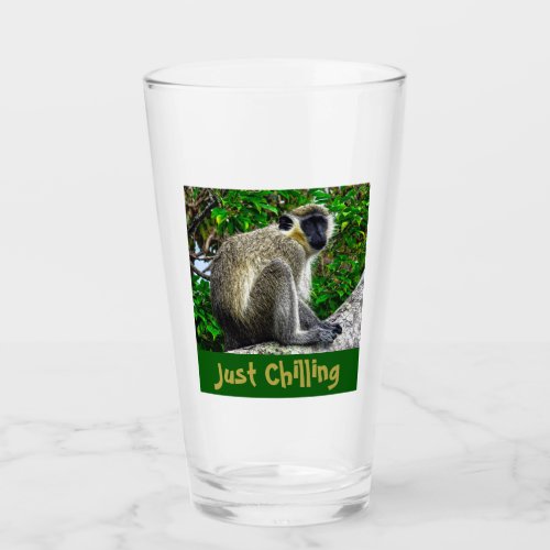 Just Chilling Green Monkey Print Glass