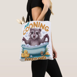 Just Cooning, Playful Raccoon Bath time Adventure Tote Bag