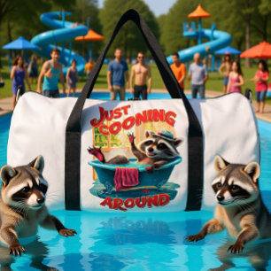 Just Cooning Playful Raccoon Splashing in Bath , Duffle Bag
