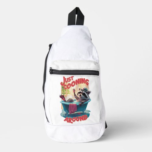 Just Cooning Playful Raccoon Splashing in Bath  Sling Bag