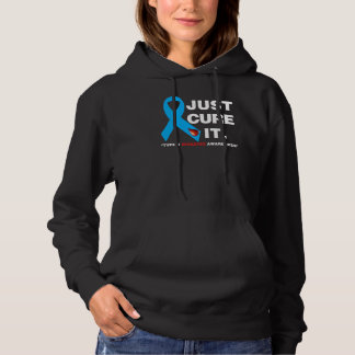 Just Cure It Blue Ribbon Type 1 Diabetes Awareness Hoodie