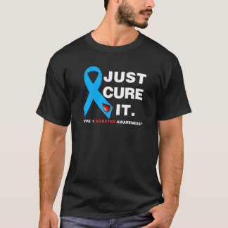 Just Cure It Blue Ribbon Type 1 Diabetes Awareness T-Shirt