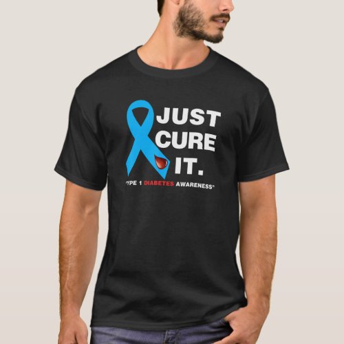 Just Cure It Blue Ribbon Type 1 Diabetes Awareness T_Shirt