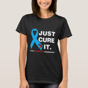 Just Cure It Blue Ribbon Type 1 Diabetes Awareness T-Shirt