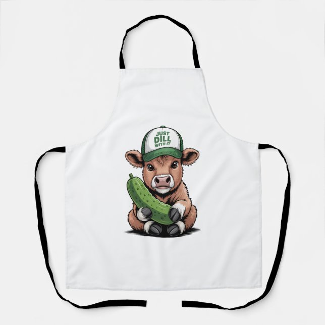 Just Dill with It Cow PNG, Funny Pickle Apron (Front)