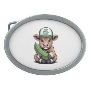 Just Dill with It Cow PNG, Funny Pickle Belt Buckle