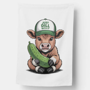 Just Dill with It Cow PNG, Funny Pickle House Flag