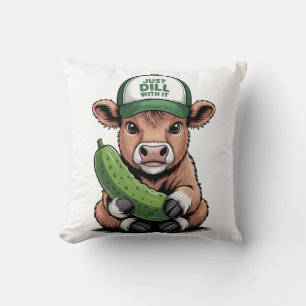 Just Dill with It Cow PNG, Funny Pickle Throw Pillow