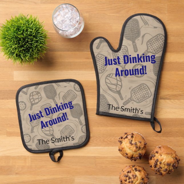 Just Dinking Around Personalized Gift Oven Mitt & Pot Holder Set (Top Down)