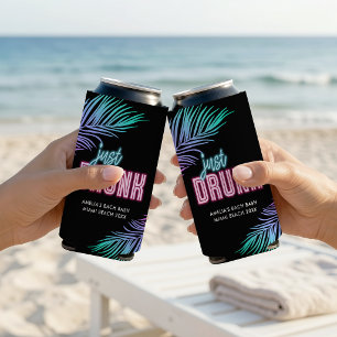Just Drunk Neon Blue & Pink Tropical Bach Seltzer Can Cooler