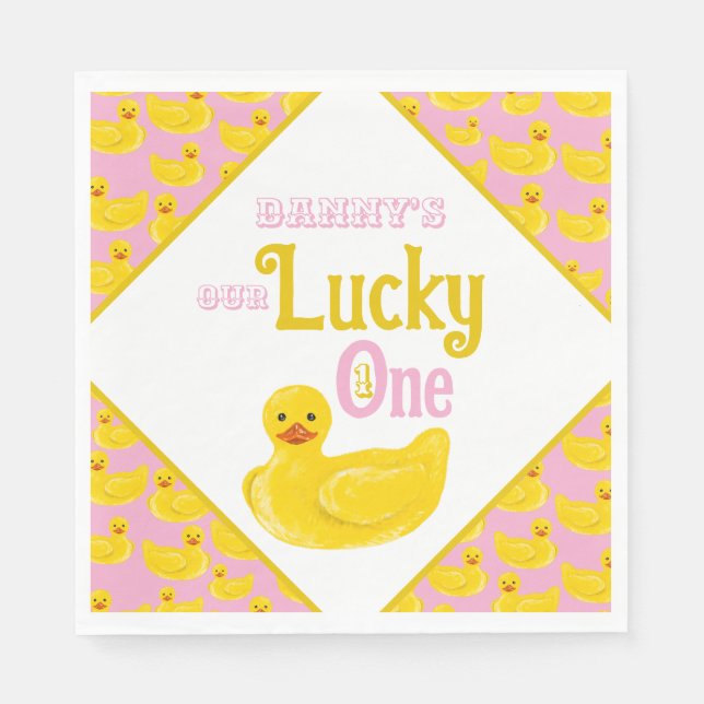 Just Ducky Lucky One First Birthday Invitation Napkins (Front)