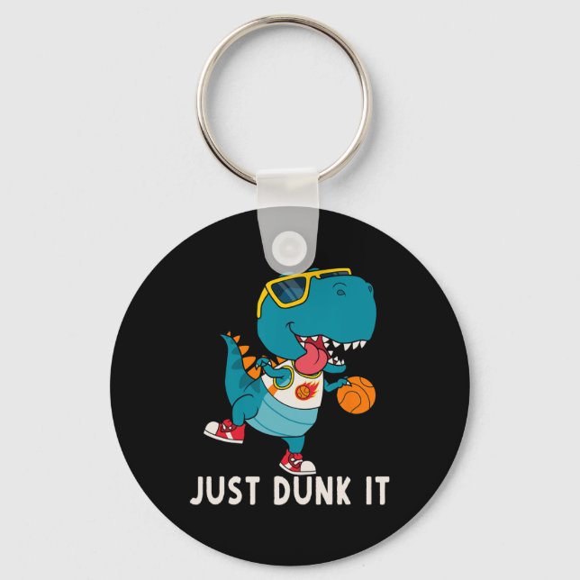 Just Dunk It Fun Dinosaur Bysketbyll League Slam D Keychain (Front)