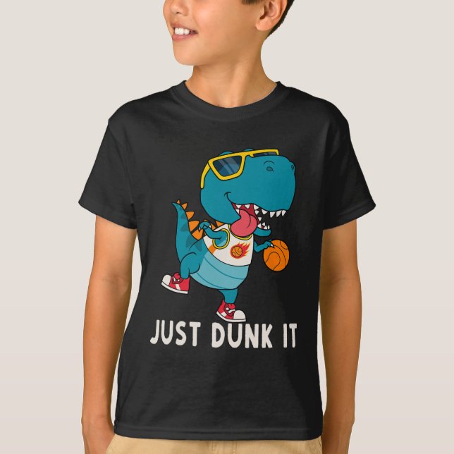 Just Dunk It Fun Dinosaur Bysketbyll League Slam D T-Shirt (Front)