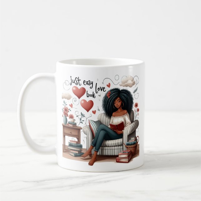 Just Easy Love Book, African American Girl Reading Coffee Mug (Left)