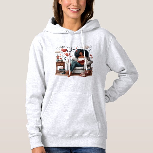 Just Easy Love Book, African American Girl Reading Hoodie (Front)