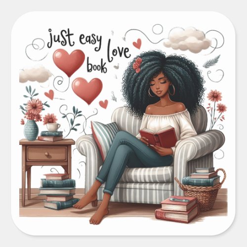 Just Easy Love Book African American Girl Reading Square Sticker