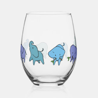 "Just Ellies" little elephants stemless wine glass