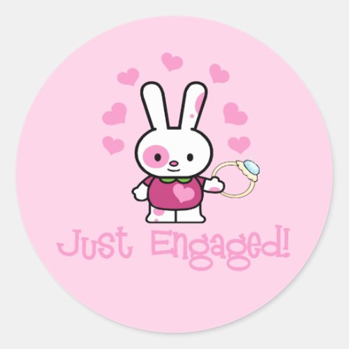 Just Engaged Cute Bunny Classic Round Sticker