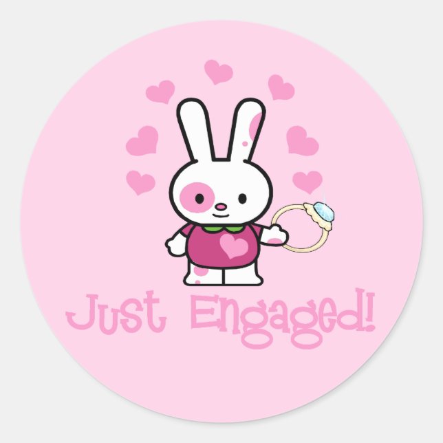 Just Engaged Cute Bunny Classic Round Sticker (Front)