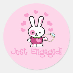 Just Engaged Cute Bunny Classic Round Sticker