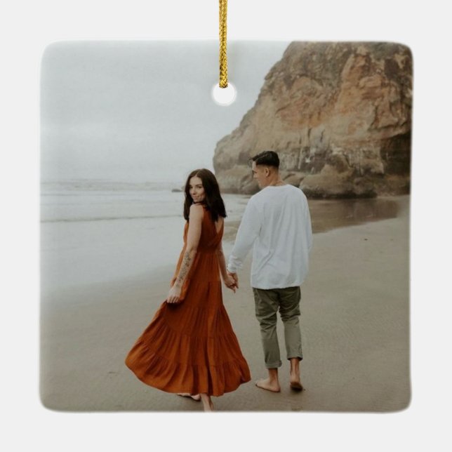 Just Engaged Keepsake Gifts for Bride & Groom Ceramic Ornament (Back)