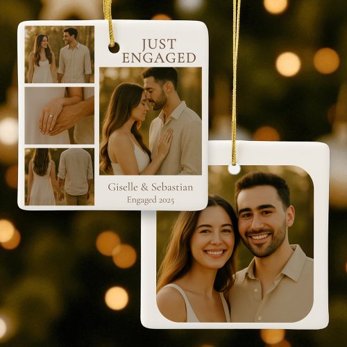 Just Engaged Photo Engagement Collage Christmas Ceramic Ornament
