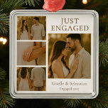 Just Engaged Photo Engagement Collage Christmas Metal Ornament<br><div class="desc">Celebrate the joy of a new beginning with this Just Engaged Photo Engagement Collage Christmas Metal Ornament. Featuring a modern collage layout with space for multiple favorite photos, this personalized ornament makes a heartfelt keepsake for newly engaged couples. A stylish holiday decoration and thoughtful gift, this durable metal ornament is...</div>