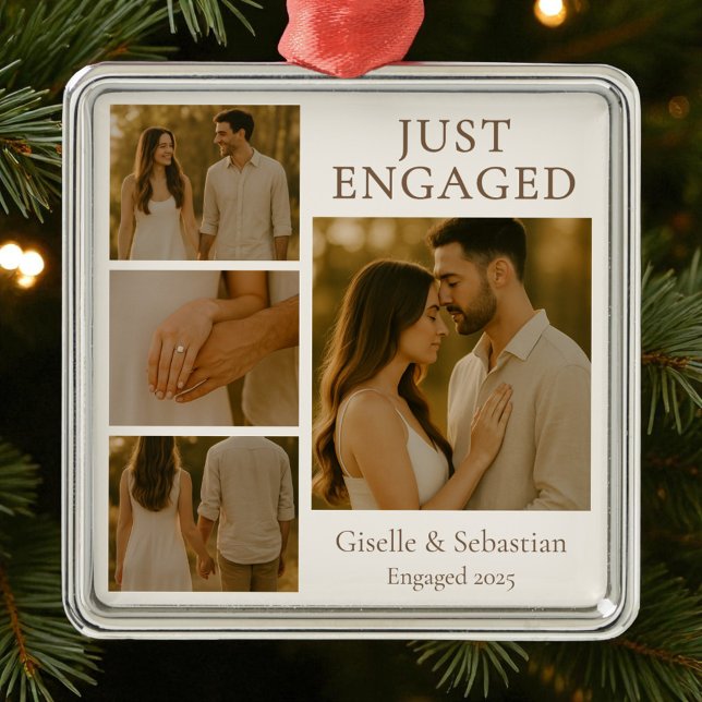 Just Engaged Photo Engagement Collage Christmas Metal Ornament (Creator Uploaded)