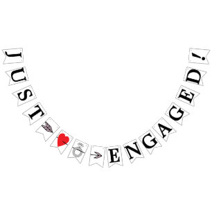JUST ENGAGED, Red Heart, Diamond Ring, And Arrow Bunting Flags