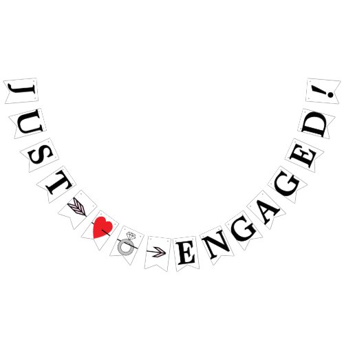 JUST ENGAGED Red Heart Diamond Ring And Arrow Bunting Flags