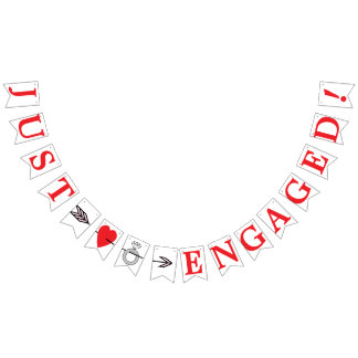 JUST ENGAGED, Red Text - Heart, Ring, And Arrow Bunting Flags