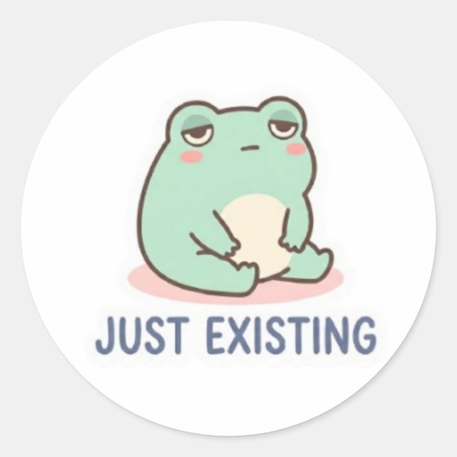 Just Existing Frog Sticker Cute Neutral Frog Minim (Front)