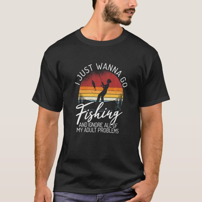 Just Fishing And No Problems Therapy Angling Hunti T-Shirt (Front)
