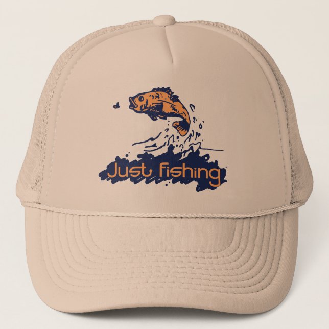 Just fishing three tone hat navy, cream and orange (Front)