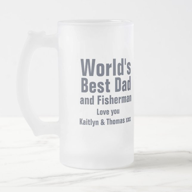 Just fishing world's best dad and fisherman glass frosted glass beer mug (Left)