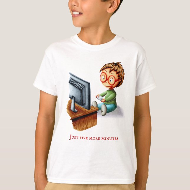 Just Five More Minutes Boy Playing Video Games T-Shirt (Front)