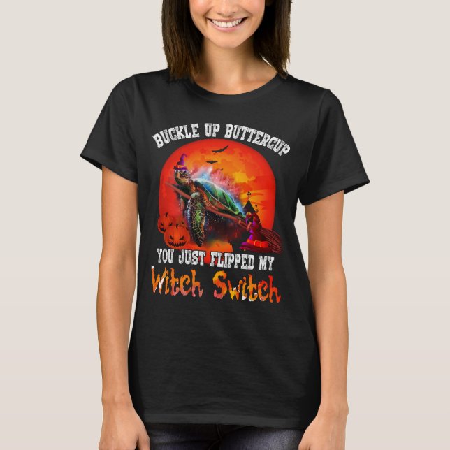 Just Flipped My Witch Switch Turtle Halloween T-Shirt (Front)