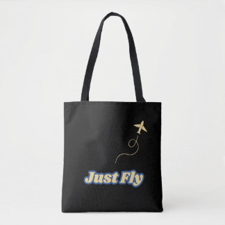 Just Fly Modern Vintage Typography Aviation Tote Bag