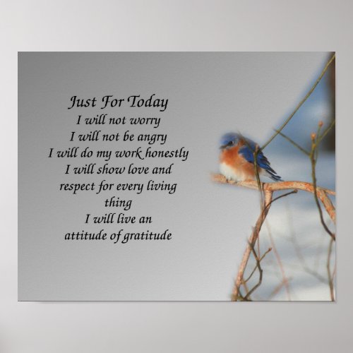 Just For Today Bluebird Inspirational Poster